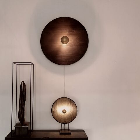 Collection Black Moon lampe et grande applique en bois brûlé